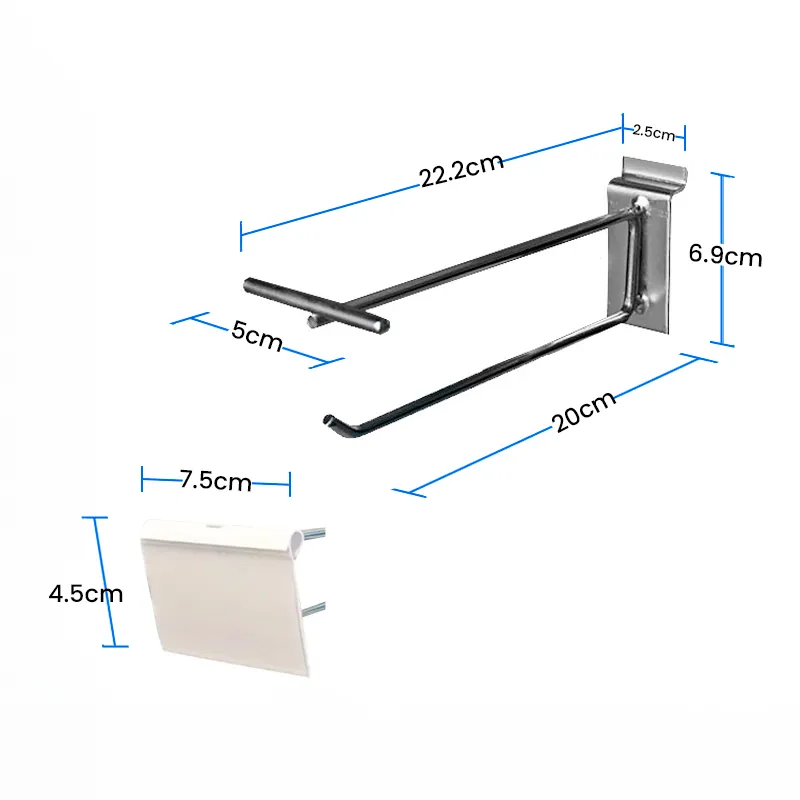 gancho para tablero raburado de 20 cm con porta precio