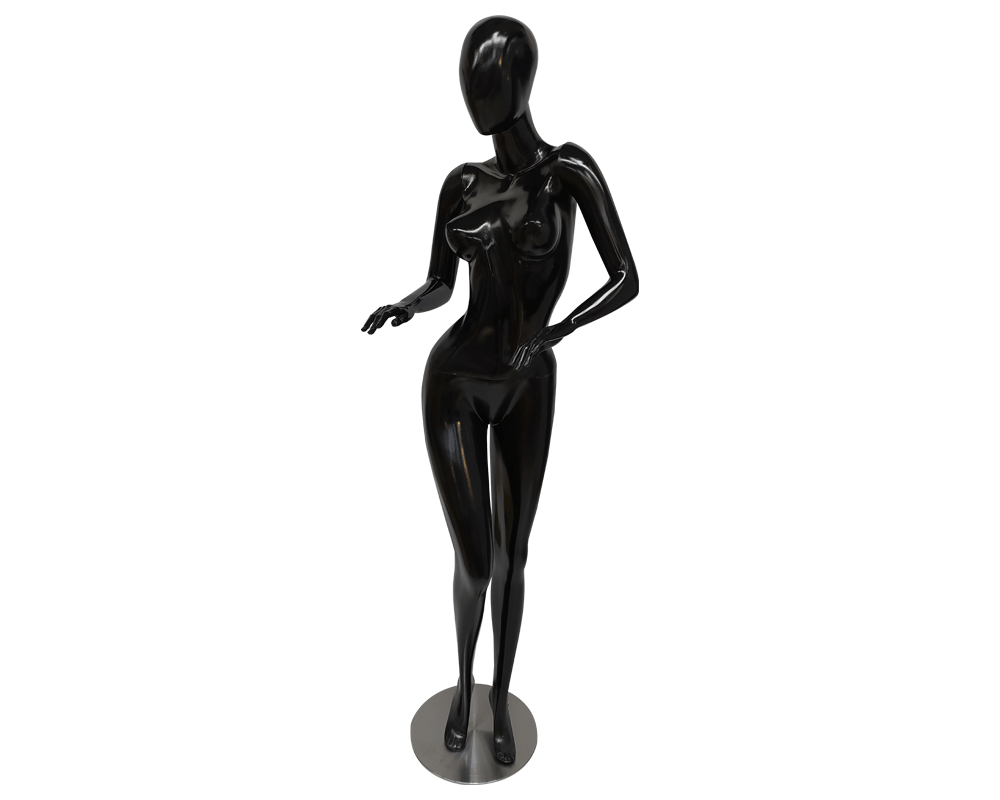 Maniquí Androide mujer blanco y negro elaborado en fibra de vidrio y con base en acero inoxidable